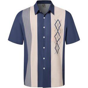 Men's Vintage Bowling Shirt Short Sleeve Button Down Hawaiian Summer Beach Print